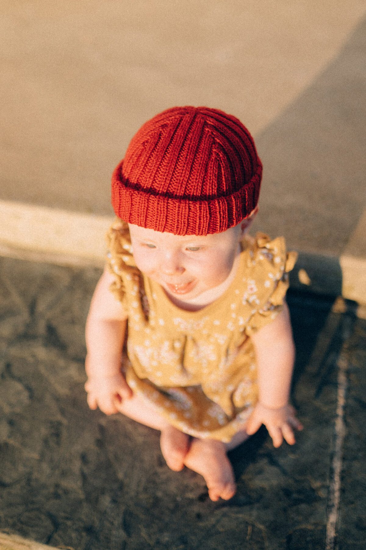 Hand knit baby beanie red