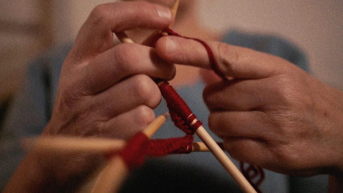 Hand knitting up close.