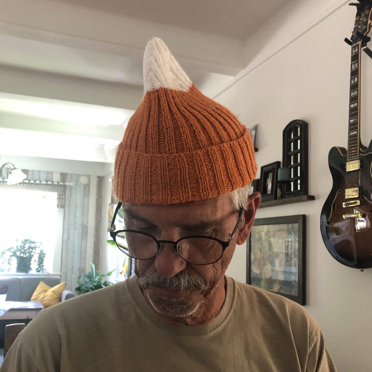 The foxtail beanie from the front.